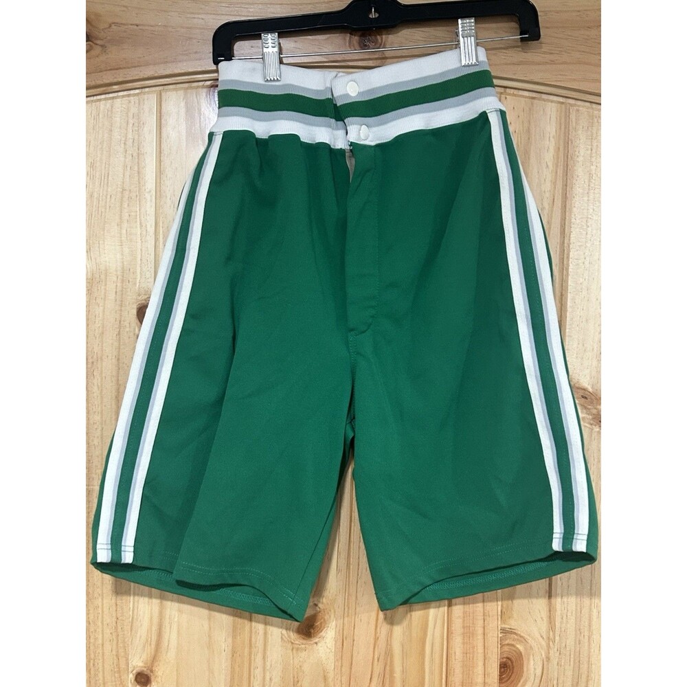 Vintage DeLong Youth Athletic Shorts Green Retro White Grey Stripes Size 14